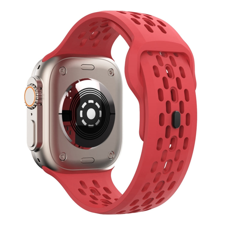 For Apple Watch SE 44mm Oval Holes Fluororubber Watch Band(Red) - Watch Bands by PMC TechLife | Online Shopping South Africa | PMC TechLife