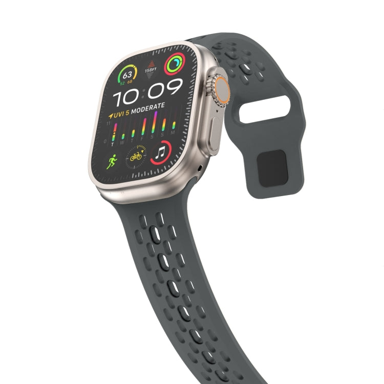 For Apple Watch SE 44mm Oval Holes Fluororubber Watch Band(Dark Grey) - Watch Bands by PMC TechLife | Online Shopping South Africa | PMC TechLife