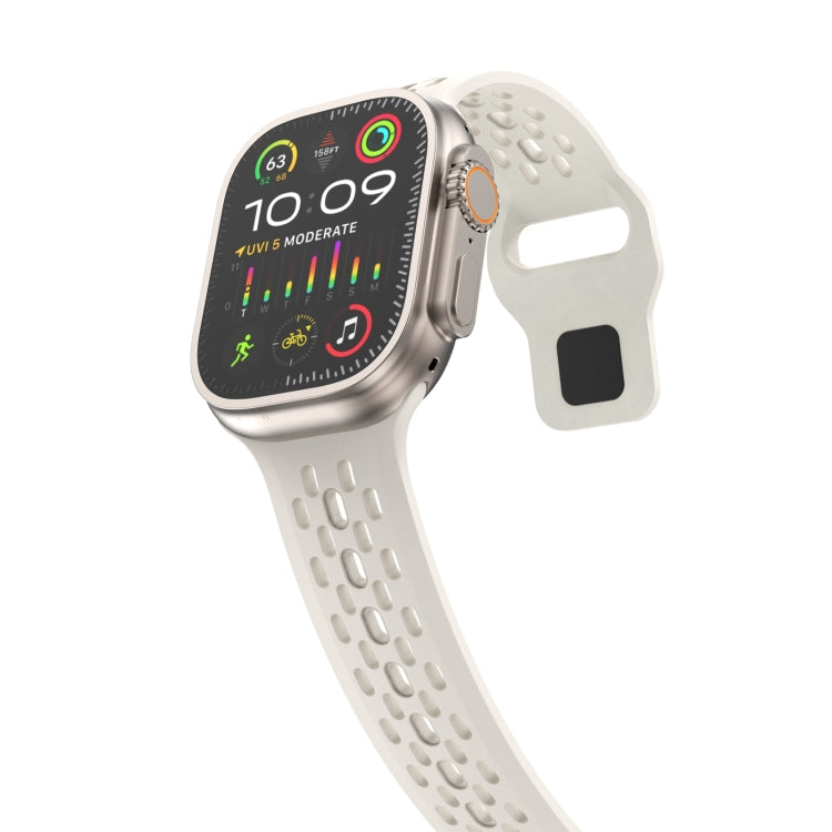 For Apple Watch SE 44mm Oval Holes Fluororubber Watch Band(Starlight) - Watch Bands by PMC TechLife | Online Shopping South Africa | PMC TechLife