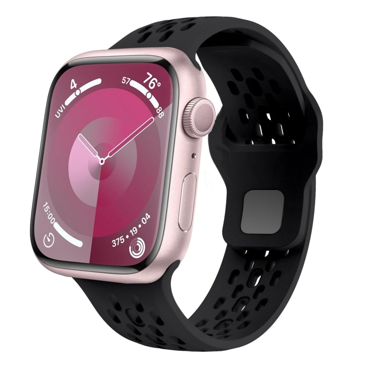 For Apple Watch 42mm Oval Holes Fluororubber Watch Band(Black) - Watch Bands by PMC TechLife | Online Shopping South Africa | PMC TechLife