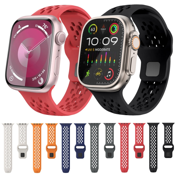 For Apple Watch SE 44mm Oval Holes Fluororubber Watch Band(Starlight) - Watch Bands by PMC TechLife | Online Shopping South Africa | PMC TechLife