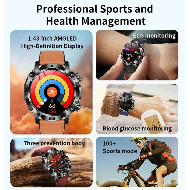 ET482 1.43 inch AMOLED Screen Sports Smart Watch Support Bluethooth Call /  ECG Function(Black Silicone Band) - Smart Watches by PMC Jewellery | Online Shopping South Africa | PMC Jewellery