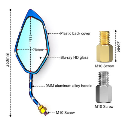 Motorcycle / Electromobile Modified Diamond-shaped Burnt Titanium Plating Rearview Mirror, Style:Carbon Fiber Type X Texture - Side Mirrors by PMC Jewellery | Online Shopping South Africa | PMC Jewellery | Buy Now Pay Later Mobicred