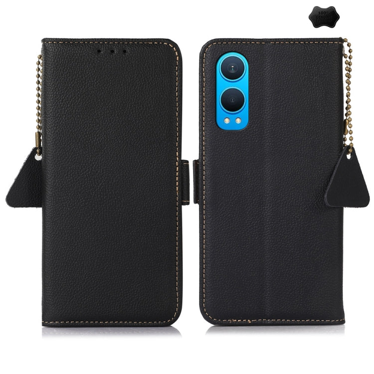For OnePlus CE4 Lite Side-Magnetic TJ Genuine Leather RFID Phone Case(Black) - OnePlus Cases by PMC TechLife | Online Shopping South Africa | PMC TechLife | Buy Now Pay Later Mobicred