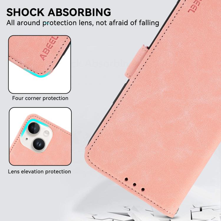For iPhone 16e ABEEL Frosted Magnetic RFID Leather Phone Case(Pink) - iPhone 16e Cases by PMC TechLife | Online Shopping South Africa | PMC TechLife | Buy Now Pay Later Mobicred