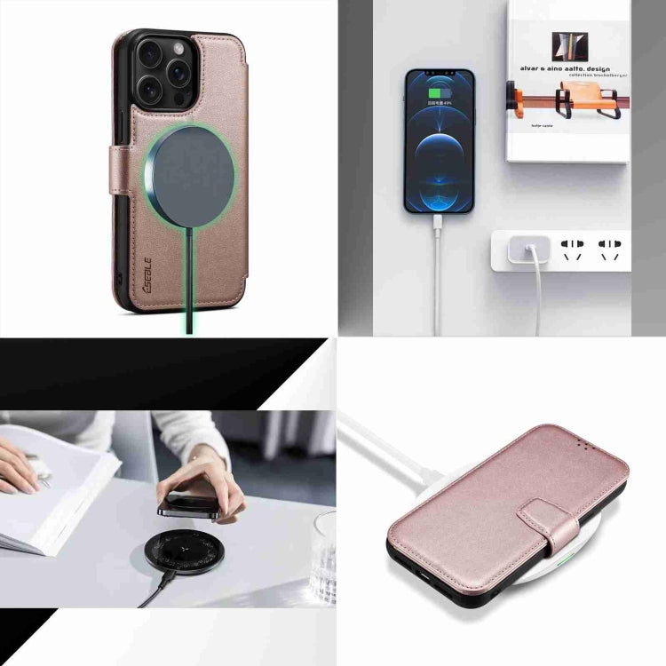 For iPhone 15 Pro ESEBLE E1 Nappa Texture MagSafe Holder Leather Phone Case(Rose Gold) - free shipping - PMC Jewellery - Order now!