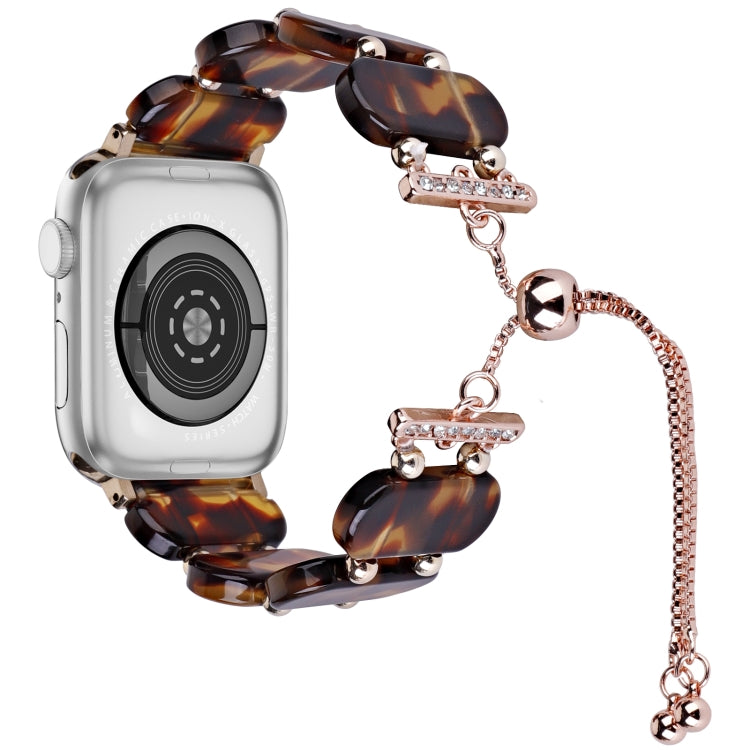 For Apple Watch Series 9 45mm Resin Retractable Chain Watch Band(Tortoiseshell) - Watch Bands by PMC TechLife | Online Shopping South Africa | PMC TechLife