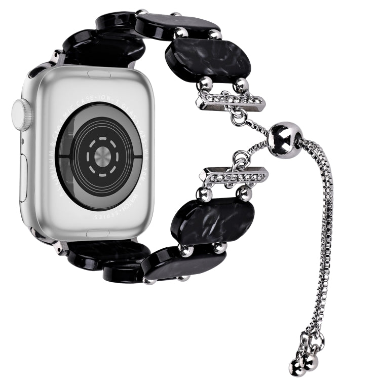 For Apple Watch SE 44mm Resin Retractable Chain Watch Band(Black Flower) - Watch Bands by PMC TechLife | Online Shopping South Africa | PMC TechLife