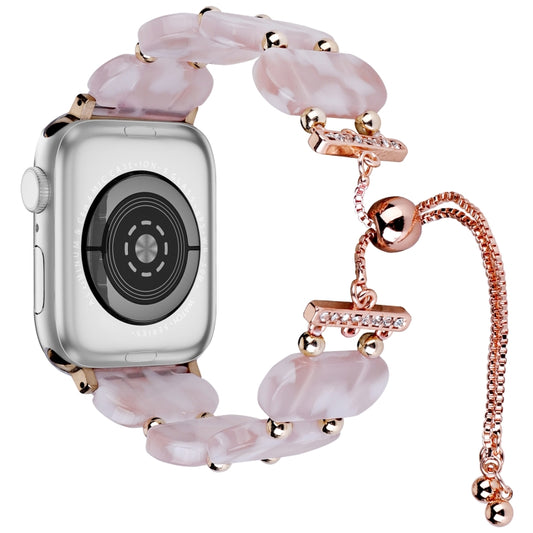 For Apple Watch Series 3 38mm Resin Retractable Chain Watch Band(Pink Flower) - Watch Bands by PMC Jewellery | Online Shopping South Africa | PMC Jewellery