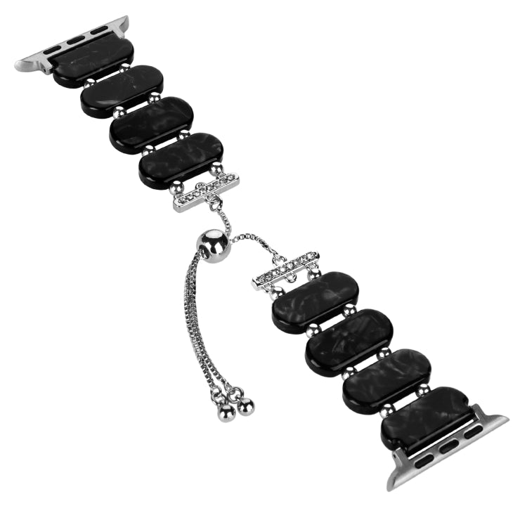 For Apple Watch 38mm Resin Retractable Chain Watch Band(Black Flower) - Watch Bands by PMC TechLife | Online Shopping South Africa | PMC TechLife