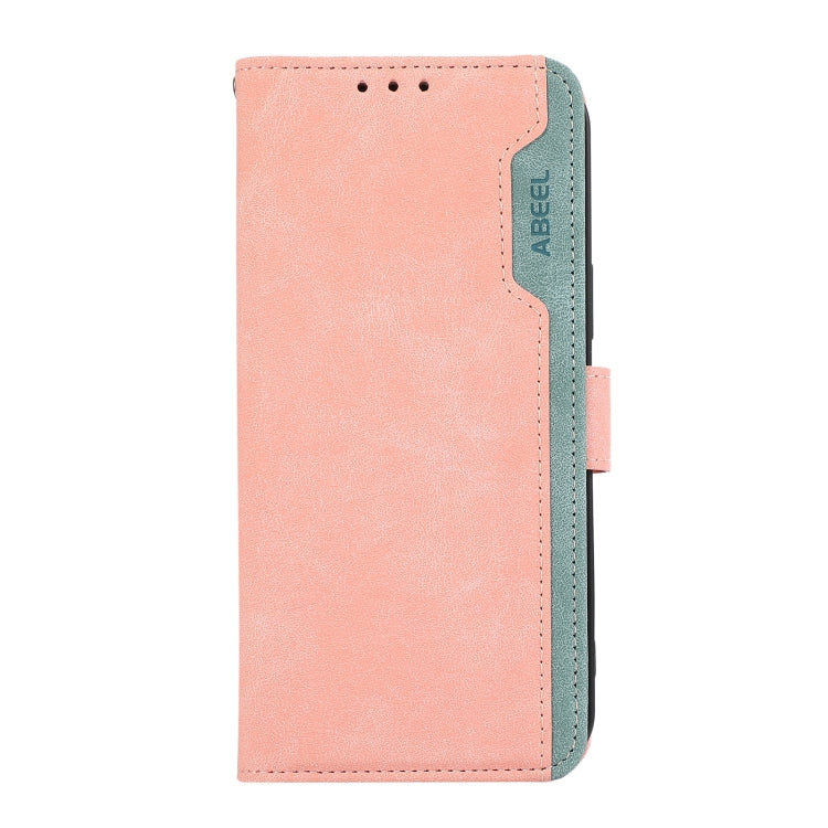 For iPhone 16 ABEEL Color Block Magnetic RFID Leather Phone Case(Pink-Cyan) - iPhone 16 Cases by PMC Jewellery | Online Shopping South Africa | PMC Jewellery | Buy Now Pay Later Mobicred