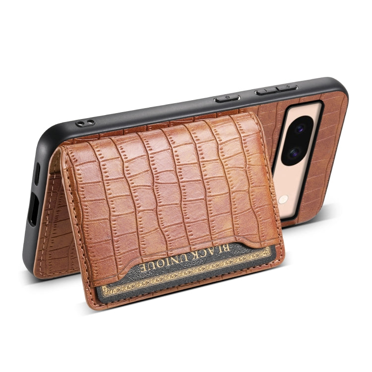 For Google Pixel 8a Crocodile Texture Card Bag Design Full Coverage Phone Case(Brown) - Google Cases by PMC TechLife | Online Shopping South Africa | PMC TechLife | Buy Now Pay Later Mobicred