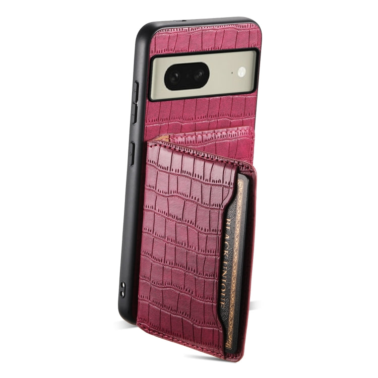 For Google Pixel 8 Crocodile Texture Card Bag Design Full Coverage Phone Case(Red) - Google Cases by PMC TechLife | Online Shopping South Africa | PMC TechLife | Buy Now Pay Later Mobicred