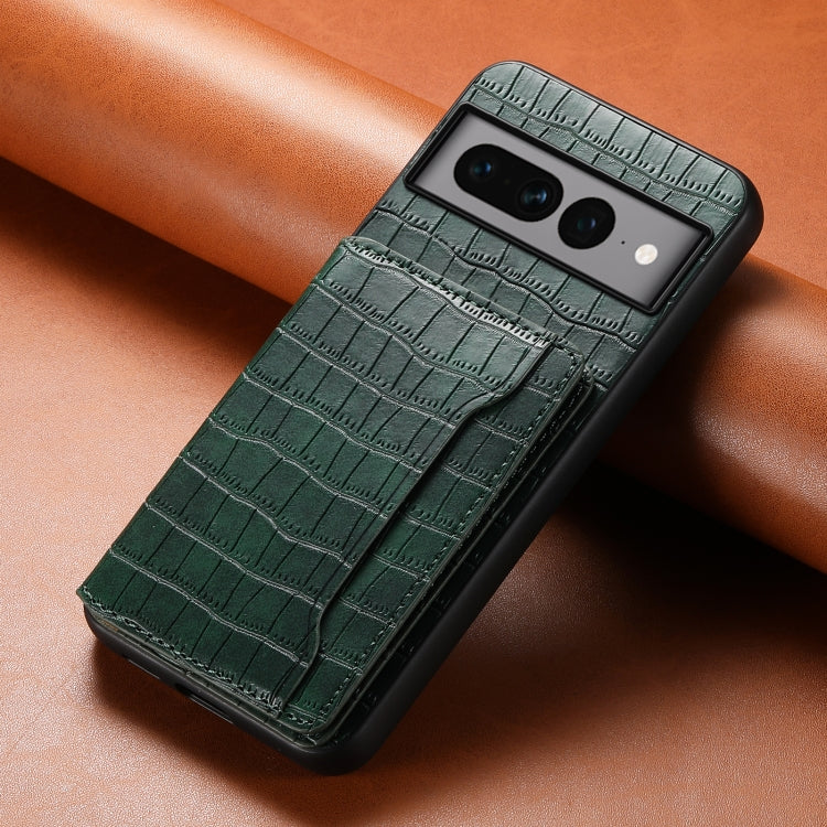 For Google Pixel 7 Pro 5G Crocodile Texture Card Bag Design Full Coverage Phone Case(Green) - Google Cases by PMC Jewellery | Online Shopping South Africa | PMC Jewellery | Buy Now Pay Later Mobicred