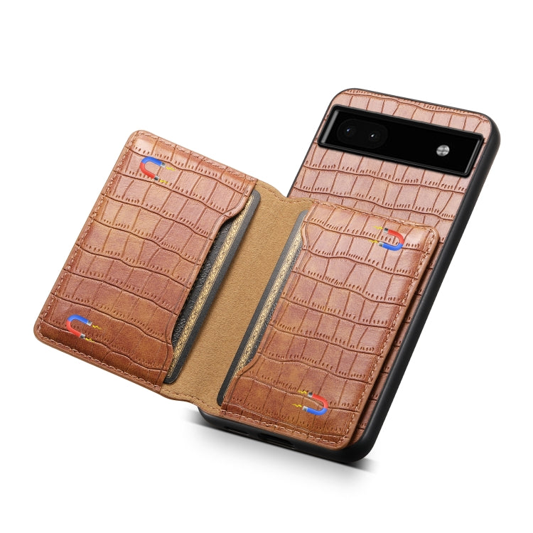 For Google Pixel 6a Crocodile Texture Card Bag Design Full Coverage Phone Case(Brown) - Google Cases by PMC TechLife | Online Shopping South Africa | PMC TechLife | Buy Now Pay Later Mobicred