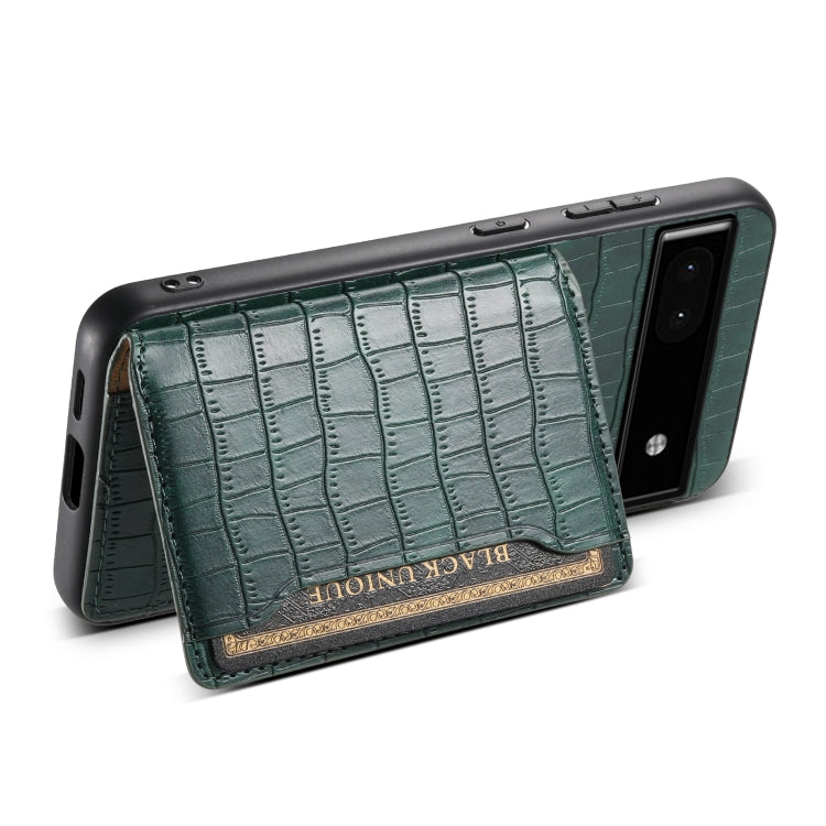 For Google Pixel 6a Crocodile Texture Card Bag Design Full Coverage Phone Case(Green) - Google Cases by PMC TechLife | Online Shopping South Africa | PMC TechLife | Buy Now Pay Later Mobicred