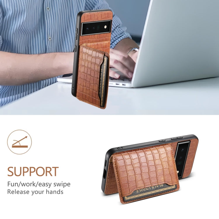 For Google Pixel 6 Pro Crocodile Texture Card Bag Design Full Coverage Phone Case(Brown) - free shipping - PMC TechLife - Order now!