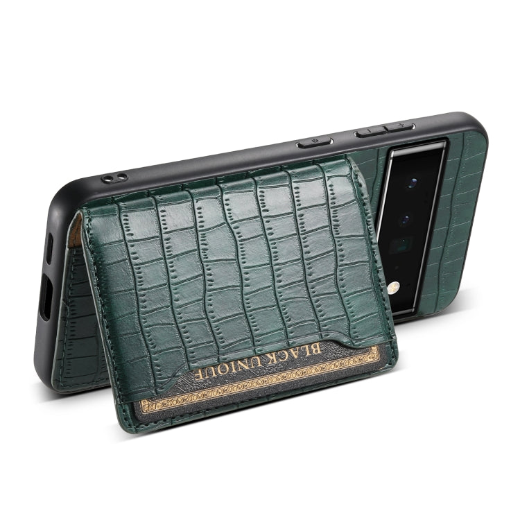 For Google Pixel 6 Pro Crocodile Texture Card Bag Design Full Coverage Phone Case(Green) - Google Cases by PMC TechLife | Online Shopping South Africa | PMC TechLife | Buy Now Pay Later Mobicred