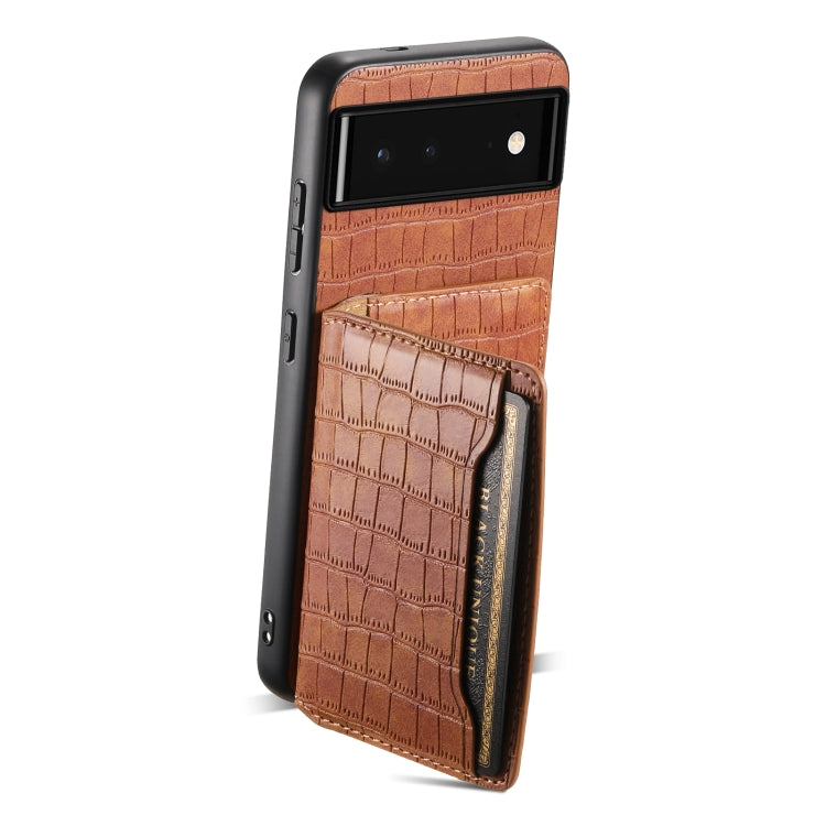 For Google Pixel 6 Crocodile Texture Card Bag Design Full Coverage Phone Case(Brown) - Google Cases by PMC Jewellery | Online Shopping South Africa | PMC Jewellery | Buy Now Pay Later Mobicred