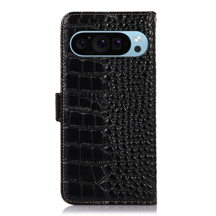 For Google Pixel 9 Crocodile Top Layer Cowhide Leather Phone Case(Black) - Google Cases by PMC Jewellery | Online Shopping South Africa | PMC Jewellery | Buy Now Pay Later Mobicred