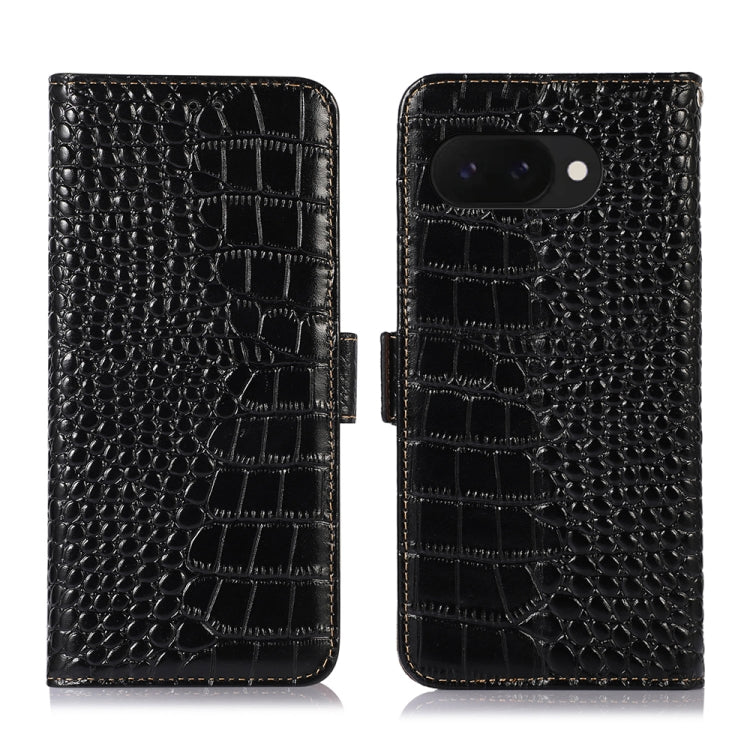 For Google Pixel 9a Crocodile Top Layer Cowhide Leather Phone Case(Black) - Google Cases by PMC TechLife | Online Shopping South Africa | PMC TechLife | Buy Now Pay Later Mobicred