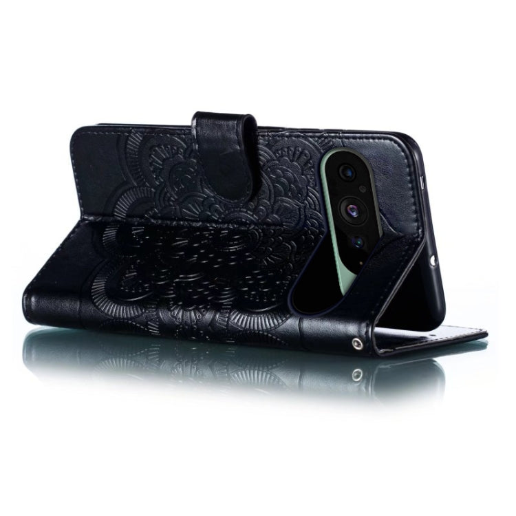 For Google Pixel 9 Sun Mandala Embossing Pattern Phone Leather Case(Black) - Google Cases by PMC TechLife | Online Shopping South Africa | PMC TechLife | Buy Now Pay Later Mobicred