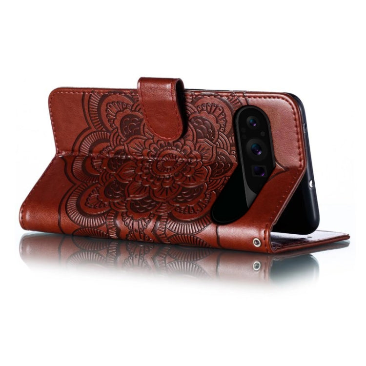 For Google Pixel 9 Pro Sun Mandala Embossing Pattern Phone Leather Case(Brown) - Google Cases by PMC TechLife | Online Shopping South Africa | PMC TechLife | Buy Now Pay Later Mobicred