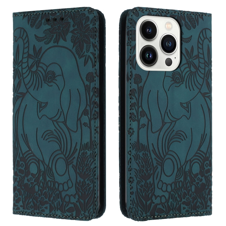 For iPhone 16 Pro Retro Elephant Embossed Leather Phone Case(Green) - free shipping - PMC TechLife - Order now!