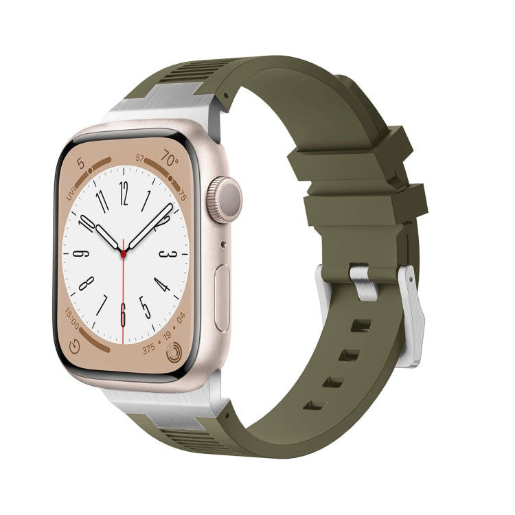 For Apple Watch Series 9 45mm Loners Liquid Silicone Watch Band(Silver Green) - Watch Bands by PMC TechLife | Online Shopping South Africa | PMC TechLife