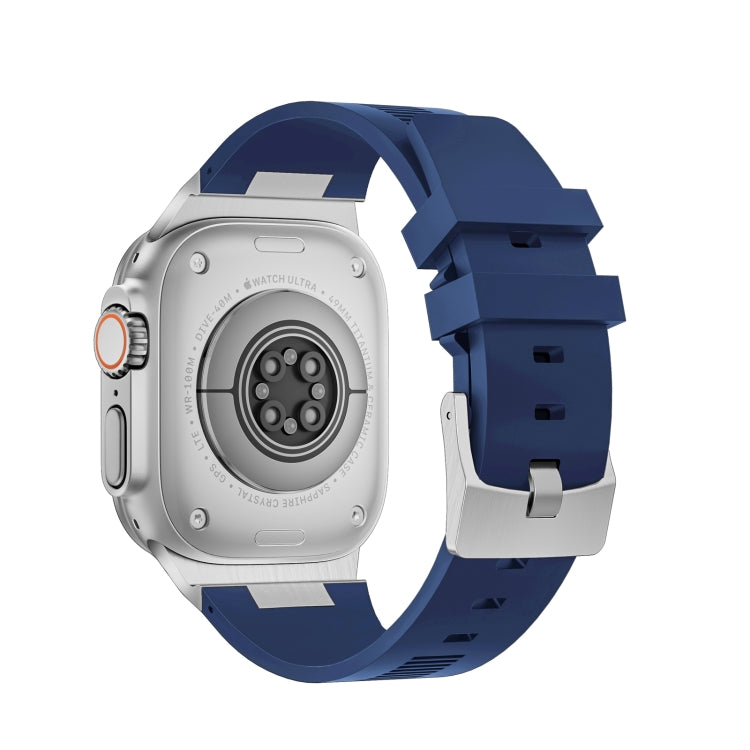 For Apple Watch Series 8 45mm Loners Liquid Silicone Watch Band(Silver Midnight Blue) - Watch Bands by PMC TechLife | Online Shopping South Africa | PMC TechLife | Buy Now Pay Later Mobicred