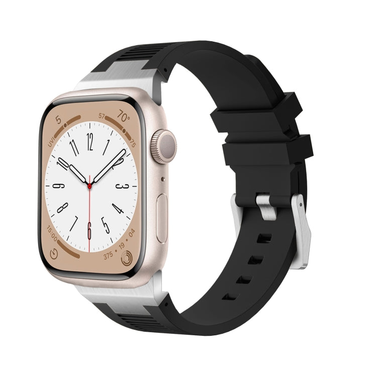 For Apple Watch SE 2022 44mm Loners Liquid Silicone Watch Band(Silver Black) - Watch Bands by PMC TechLife | Online Shopping South Africa | PMC TechLife