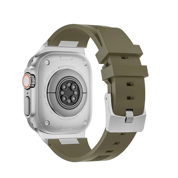 For Apple Watch SE 44mm Loners Liquid Silicone Watch Band(Silver Green) - free shipping - PMC TechLife - Order now!