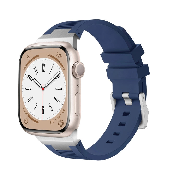 For Apple Watch Series 5 44mm Loners Liquid Silicone Watch Band(Silver Midnight Blue) - Watch Bands by PMC TechLife | Online Shopping South Africa | PMC TechLife