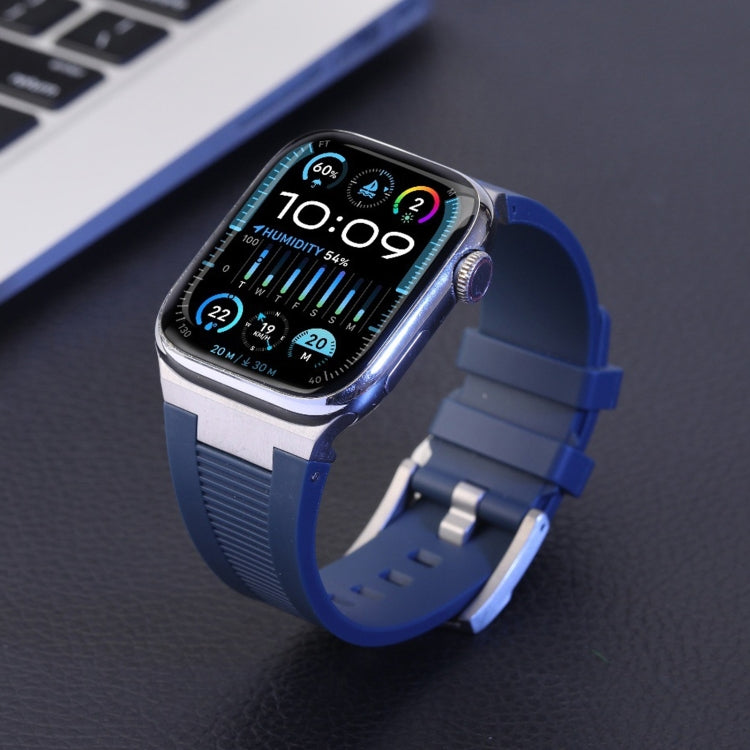 For Apple Watch SE 44mm Loners Liquid Silicone Watch Band(Silver Black) - free shipping - PMC TechLife - Order now!