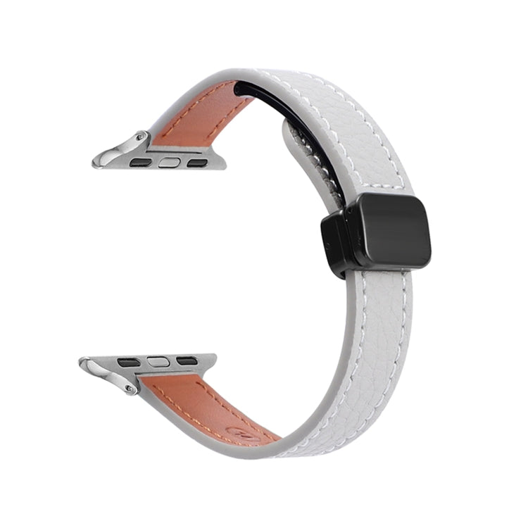 For Apple Watch Series 3 42mm Slim Magnetic Buckle Genuine Leather Watch Band(Litchi Grey) - Watch Bands by PMC Jewellery | Online Shopping South Africa | PMC Jewellery