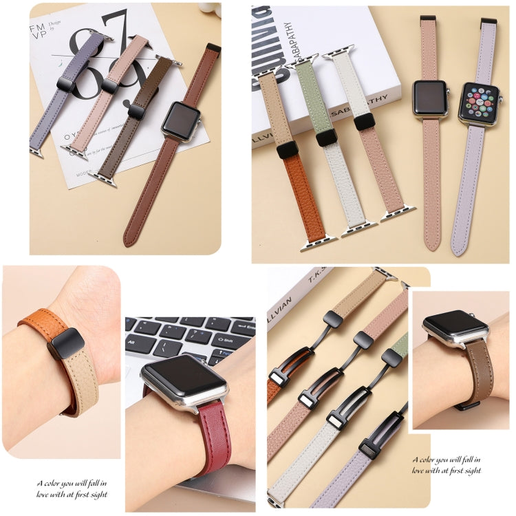 For Apple Watch 42mm Slim Magnetic Buckle Genuine Leather Watch Band(Plain Black) - free shipping - PMC TechLife - Order now!