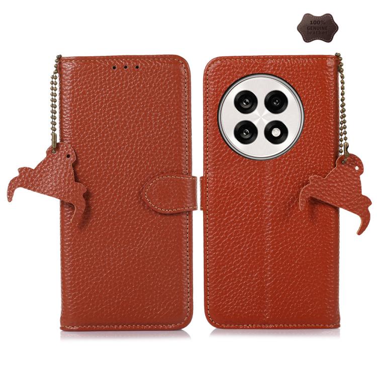 For OnePlus Ace 5 / 13R 5G Genuine Leather Litchi Texture RFID Leather Phone Case(Coffee) - OnePlus Cases by PMC TechLife | Online Shopping South Africa | PMC TechLife | Buy Now Pay Later Mobicred