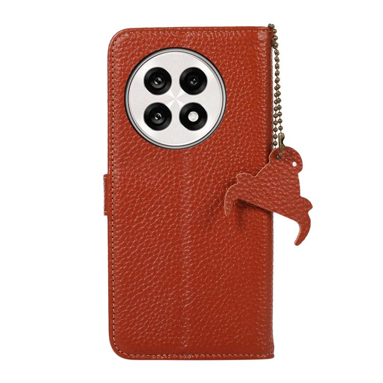 For OnePlus Ace 5 / 13R 5G Genuine Leather Litchi Texture RFID Leather Phone Case(Coffee) - OnePlus Cases by PMC TechLife | Online Shopping South Africa | PMC TechLife | Buy Now Pay Later Mobicred