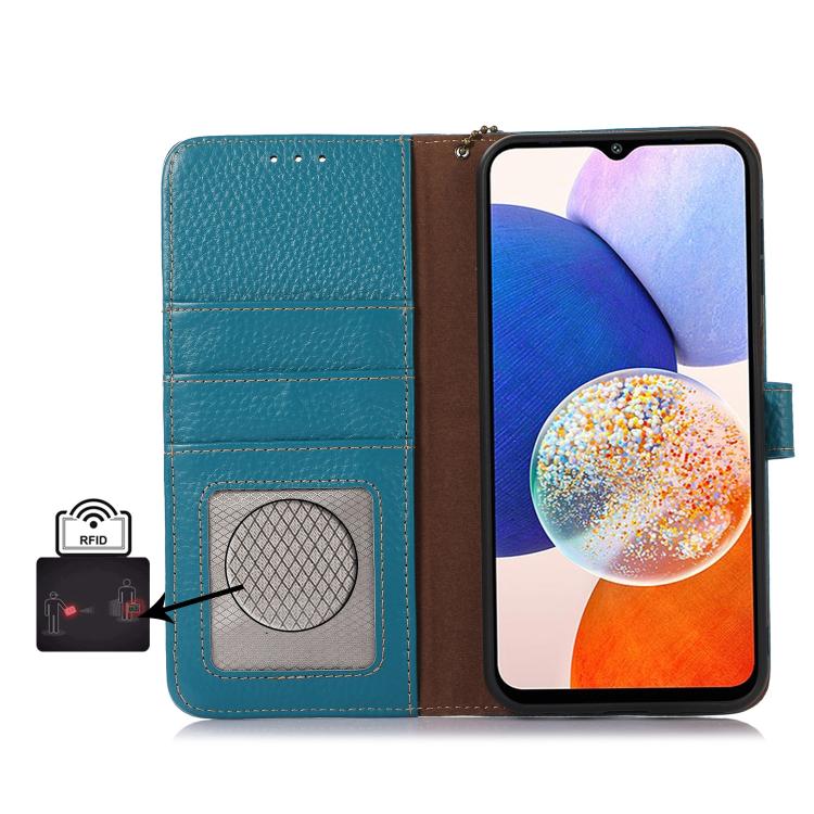 For OnePlus Ace 5 / 13R 5G Genuine Leather Litchi Texture RFID Leather Phone Case(Blue) - free shipping - PMC TechLife - Order now!
