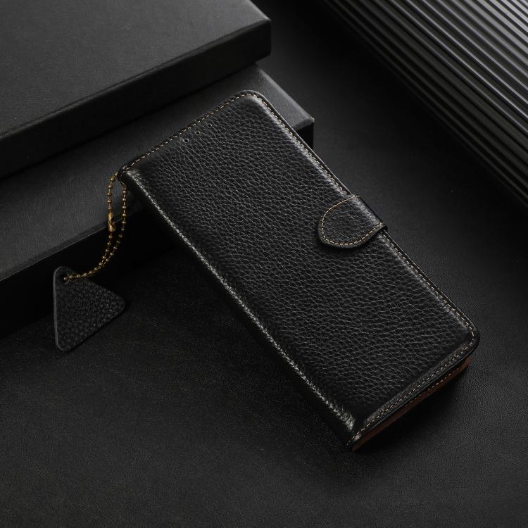 For OnePlus Ace 5 / 13R 5G Genuine Leather Litchi Texture RFID Leather Phone Case(Black) - Ace 5 Cases by PMC TechLife | Online Shopping South Africa | PMC TechLife | Buy Now Pay Later Mobicred