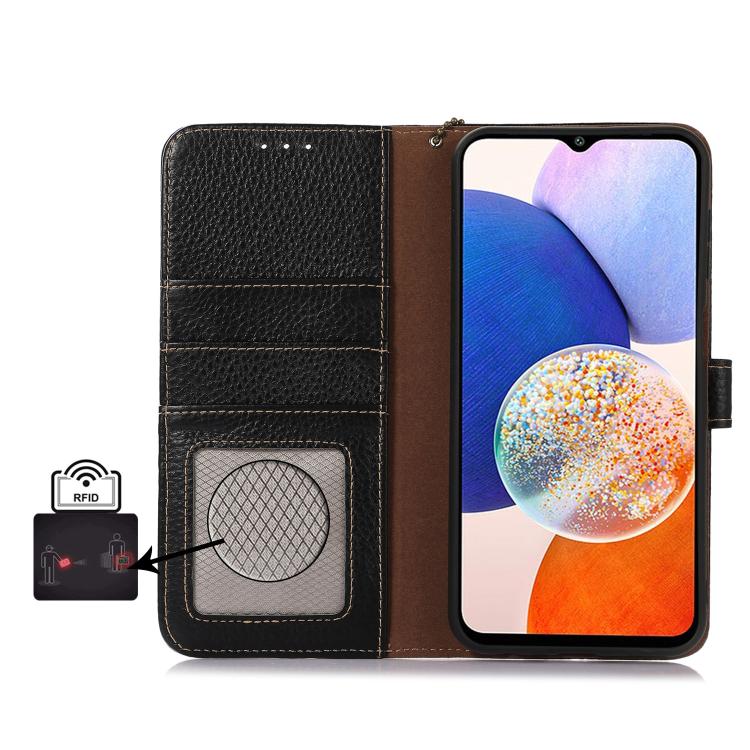 For OnePlus Ace 5 / 13R 5G Genuine Leather Litchi Texture RFID Leather Phone Case(Black) - Ace 5 Cases by PMC TechLife | Online Shopping South Africa | PMC TechLife | Buy Now Pay Later Mobicred
