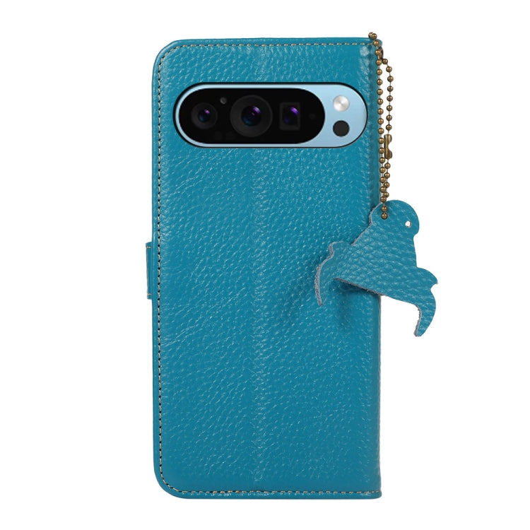 For Google Pixel 9 Genuine Leather Litchi Texture RFID Leather Phone Case(Blue) - Google Cases by PMC Jewellery | Online Shopping South Africa | PMC Jewellery | Buy Now Pay Later Mobicred