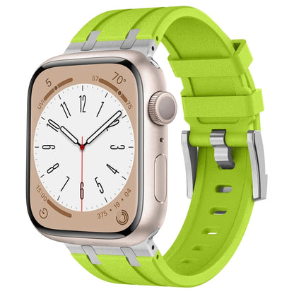 For Apple Watch SE 2023 44mm Stone Grain Liquid Silicone Watch Band(Silver Green) - Watch Bands by PMC Jewellery | Online Shopping South Africa | PMC Jewellery