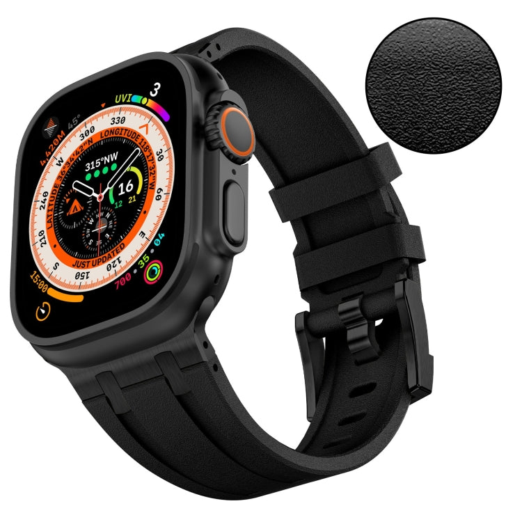 For Apple Watch Ultra 2 49mm Stone Grain Liquid Silicone Watch Band(Black Black) - Watch Bands by PMC Jewellery | Online Shopping South Africa | PMC Jewellery