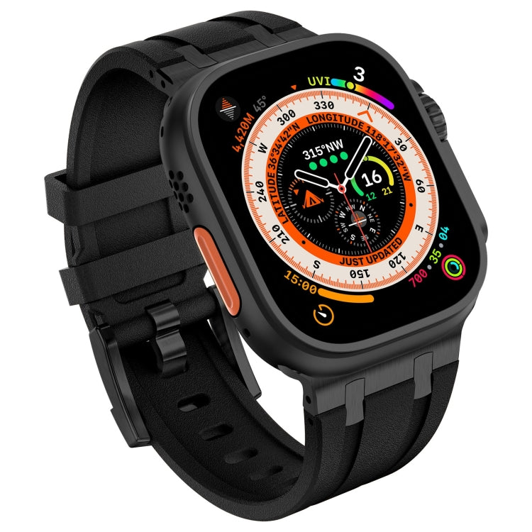 For Apple Watch Ultra 2 49mm Stone Grain Liquid Silicone Watch Band(Black Black) - Watch Bands by PMC Jewellery | Online Shopping South Africa | PMC Jewellery