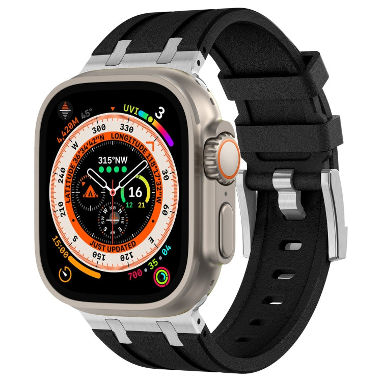 For Apple Watch Ultra 2 49mm Stone Grain Liquid Silicone Watch Band(Silver Black) - Watch Bands by PMC TechLife | Online Shopping South Africa | PMC TechLife