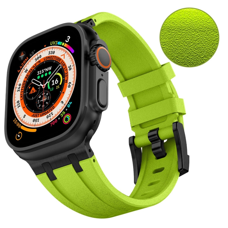 For Apple Watch Series 9 45mm Stone Grain Liquid Silicone Watch Band(Black Green) - Watch Bands by PMC TechLife | Online Shopping South Africa | PMC TechLife