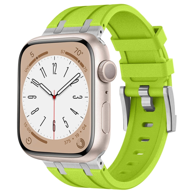 For Apple Watch Series 9 45mm Stone Grain Liquid Silicone Watch Band(Silver Green) - Watch Bands by PMC Jewellery | Online Shopping South Africa | PMC Jewellery