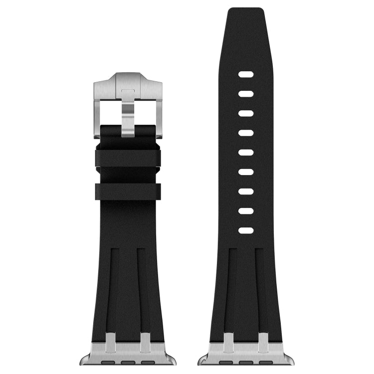 For Apple Watch Series 7 45mm Stone Grain Liquid Silicone Watch Band(Silver Black) - Watch Bands by PMC TechLife | Online Shopping South Africa | PMC TechLife