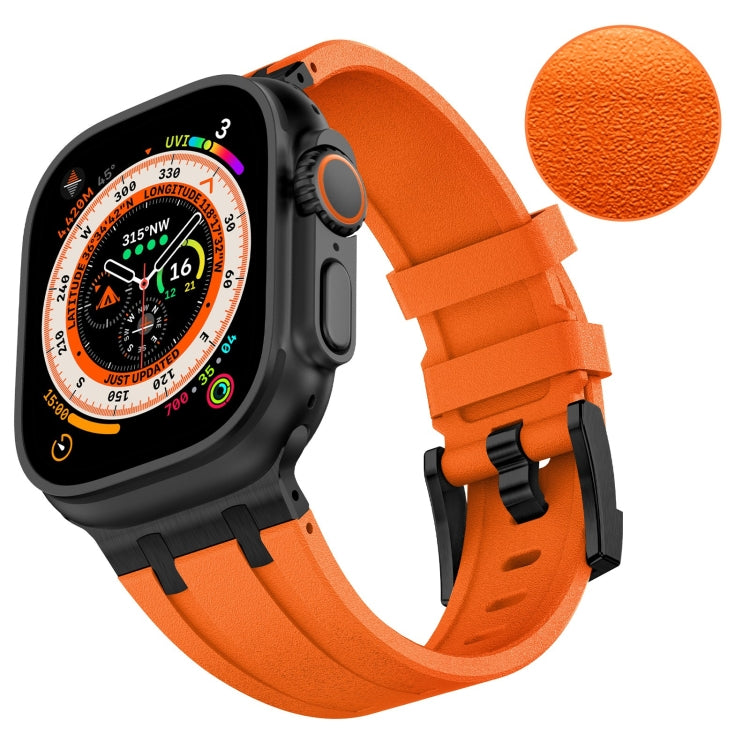 For Apple Watch SE 44mm Stone Grain Liquid Silicone Watch Band(Black Orange) - Watch Bands by PMC TechLife | Online Shopping South Africa | PMC TechLife